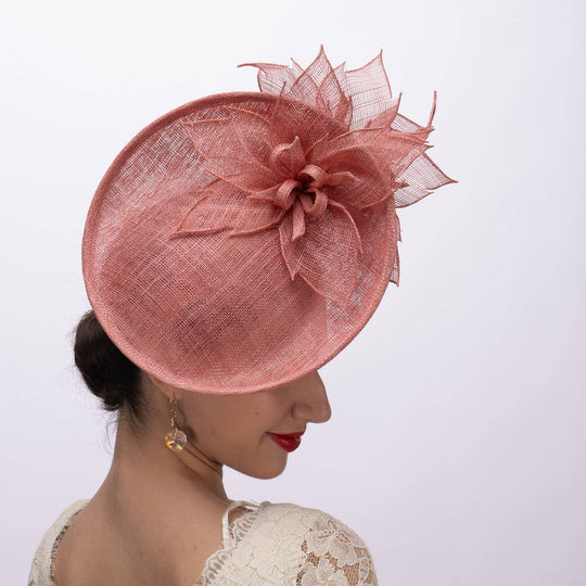 Sinamay Flower Top And Botton Saucer Fascinator: Coral