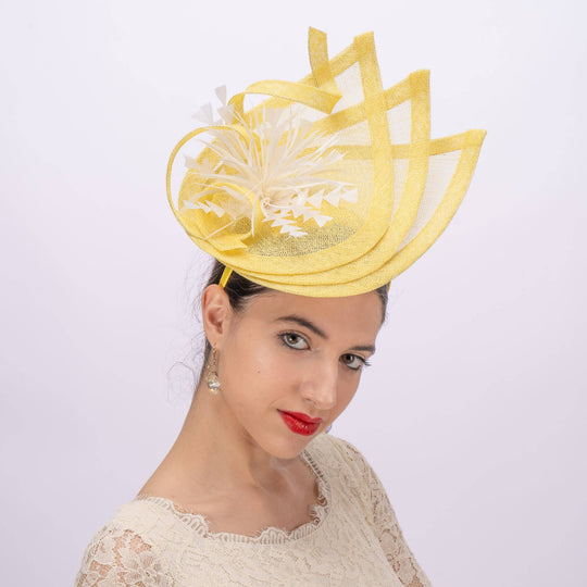 Tear Drop Cut Sinamay Fascinator: Yellow