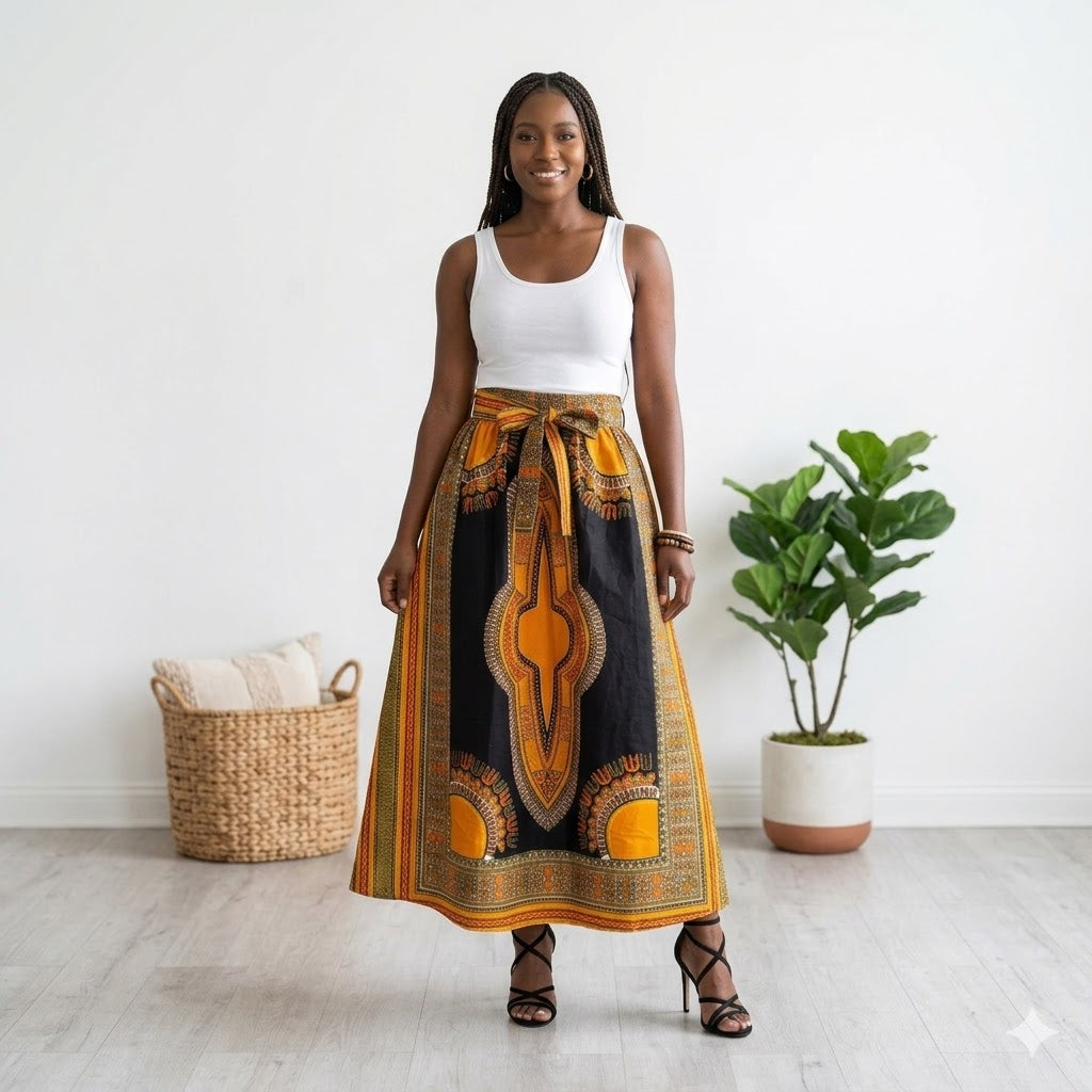 Langer Maxirock: Rosa Dashiki