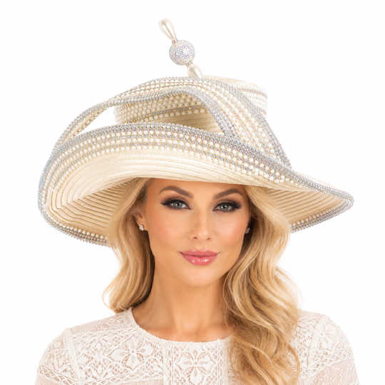 Sombrero de ala ancha con diseño de Sombrerero Loco y diamantes de imitación, color blanco