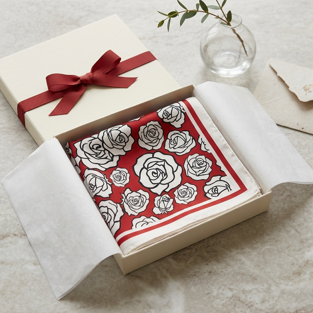Quadratisches Tuch mit Hahnentrittmuster in Rot &amp; Creme