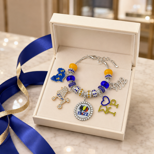 Sigma Gamma Rho 4-Strang Armbandset in Königsblau &amp; Gold – Mattierte Perlen