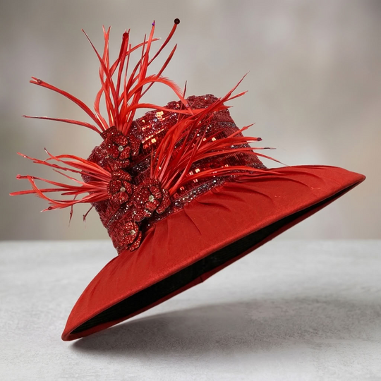 Mason - Sombrero de plumas y joyas - Rojo