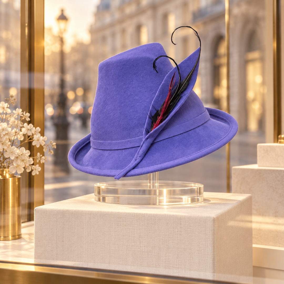 Alpine Fedora with Feathers – Periwinkle Blue