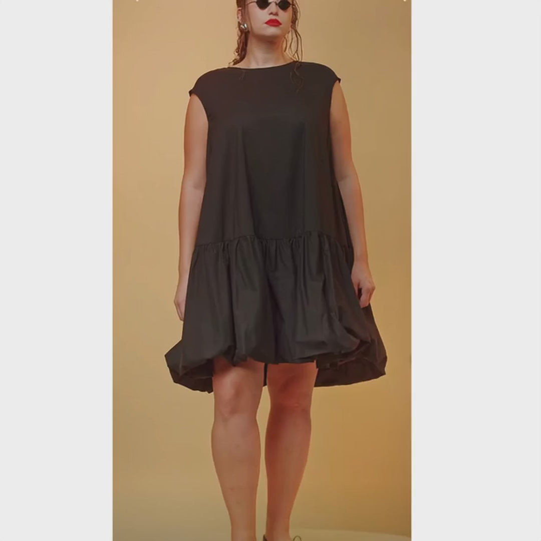 Drop-Waist Black Mini Dress – 100% Cotton Sleeveless by Mat Fashion