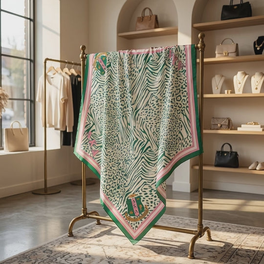 AKA Women’s Scarf – Green &amp; Pink Animal Print