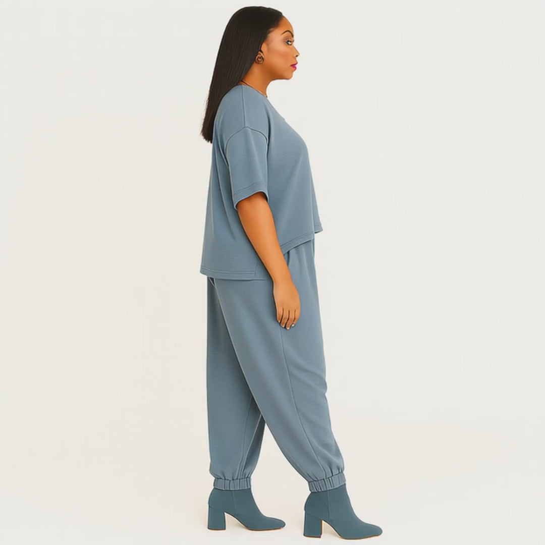 Washed Denim Blue Lounge Set – Flowy Top & Pants