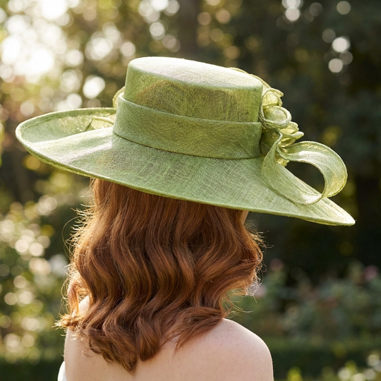 Citron Sinamay Swirl Mad Hatter Hat – Elegant Wide Brim Derby Hat