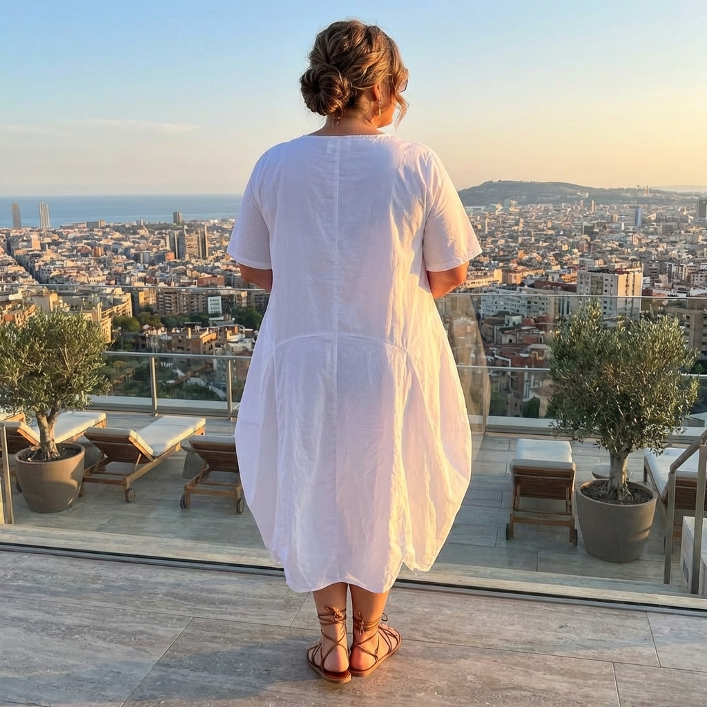 100 cotton white dress White 100% Cotton Midi Off-Shoulder Dress 48" / Custom Height (Free)
