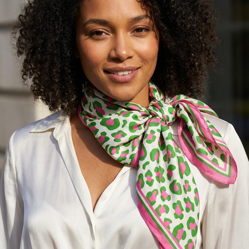 Pink & Green Leopard Print Color Story Square Scarf