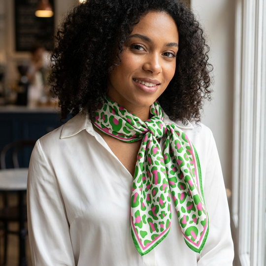 Pink & Green Leopard Print Color Story Square Scarf