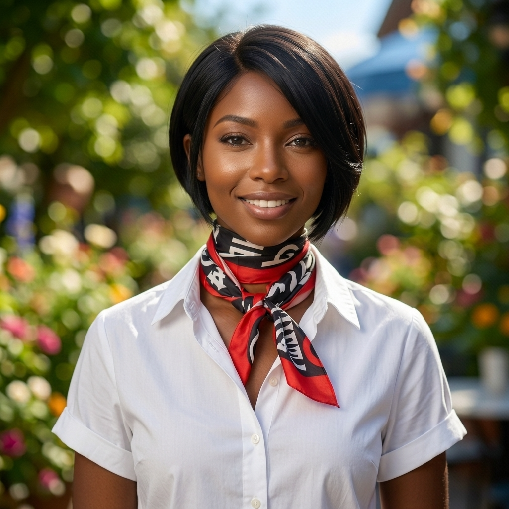 Delta Sigma Theta 1913 lightweight red and black symbol scarf styled on model.
