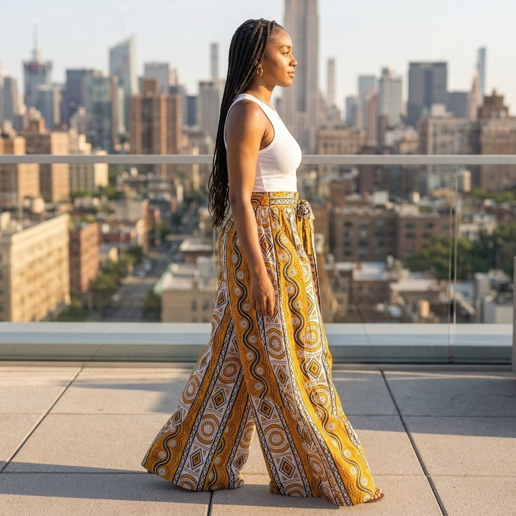 African Print Palazzo Pants – Mustard Tribal