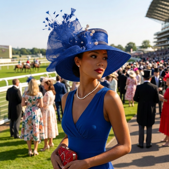 Satin Sailor Hat with Mesh Crinoline Bow - Royal