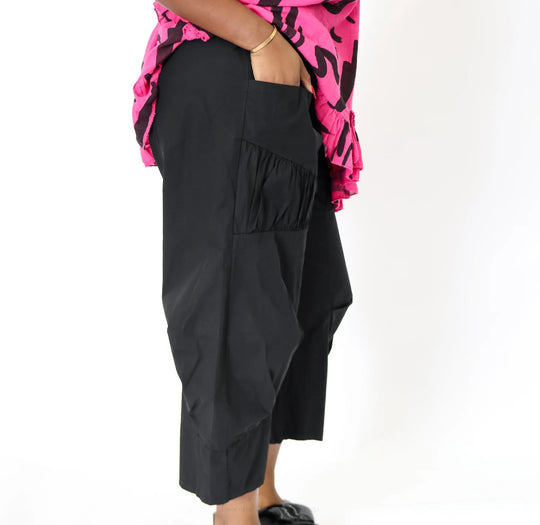 T by Transparente Black Shirred Wide-Leg Pants – Cotton