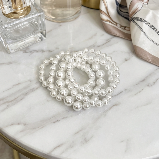 Classic Pearl Stretch Bracelet Set (5-Piece Stack) - White