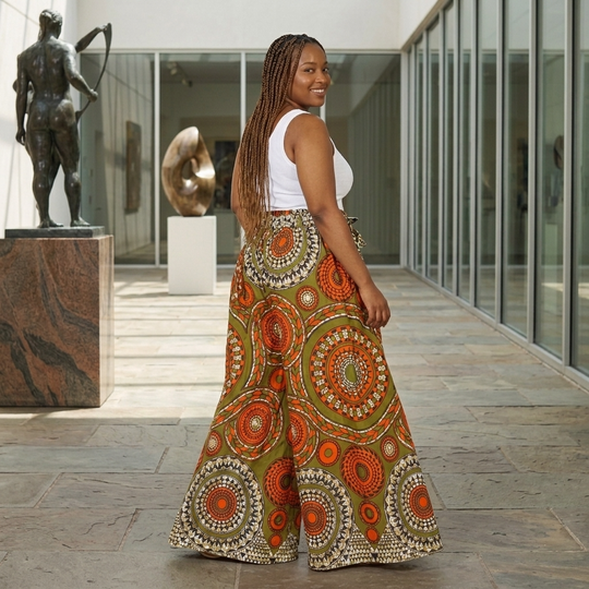 African Cotton Palazzo Pants – Olive Orange Print