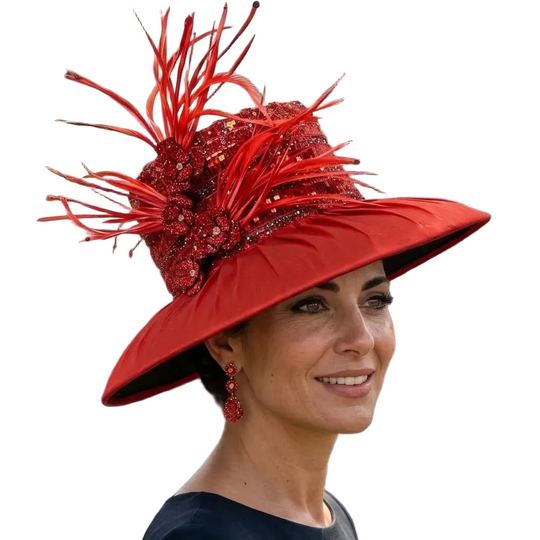 Mason - Sombrero de plumas y joyas - Rojo