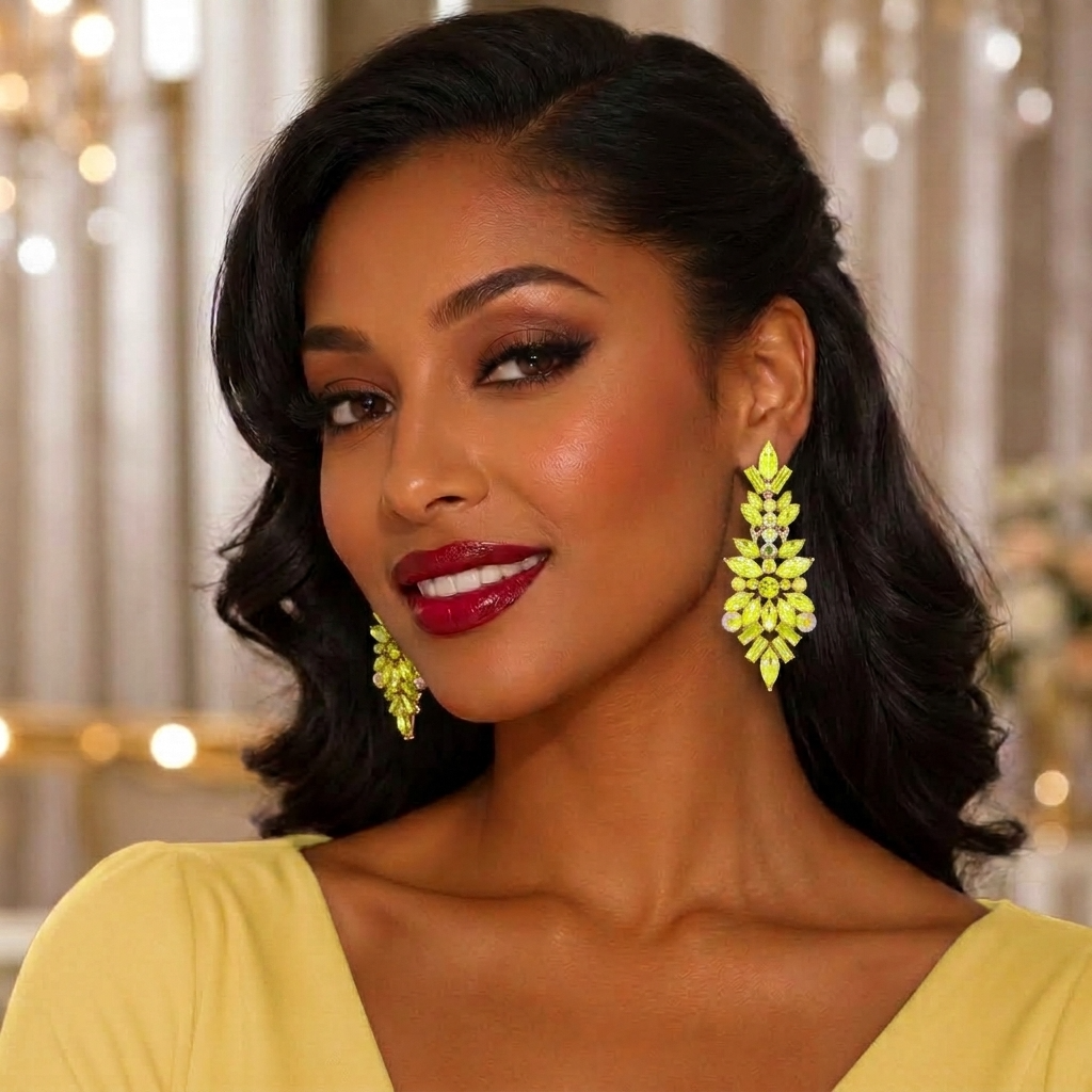 Gemstone Cluster Chandelier Earrings: Yellow