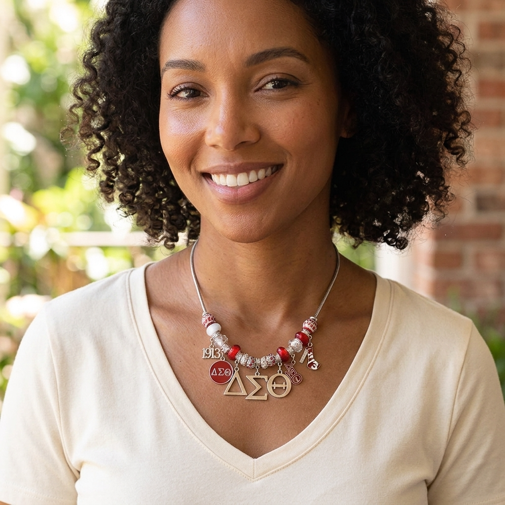 Delta Sigma Theta Monogram Charm Statement Necklace