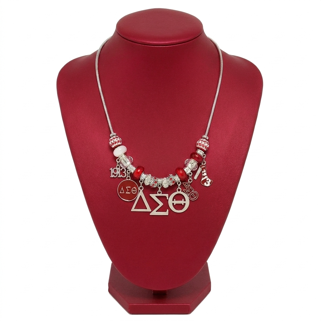 Delta Sigma Theta Monogram Charm Statement Necklace