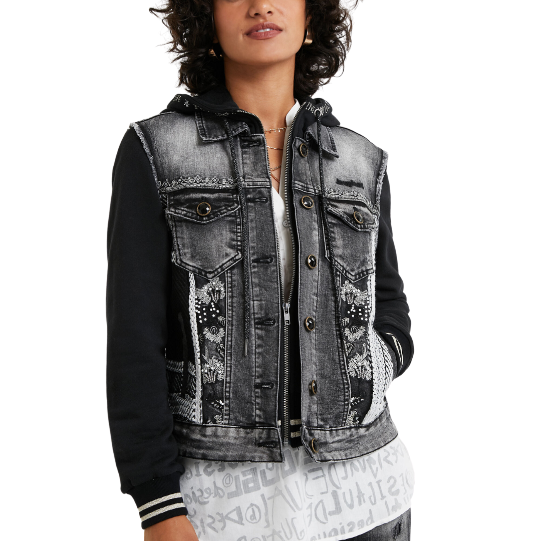 Black denim hooded sales vest