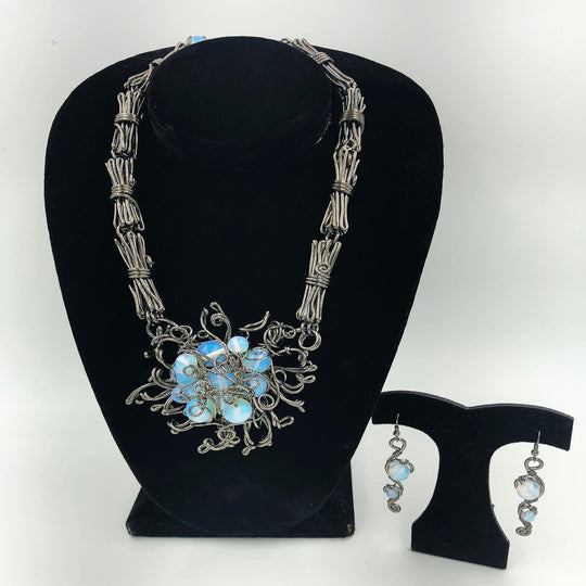 One of a kind handcrafted necklace and earrings by Chanour.  A statement piece for sure. Nickel free and hypoallergenic.