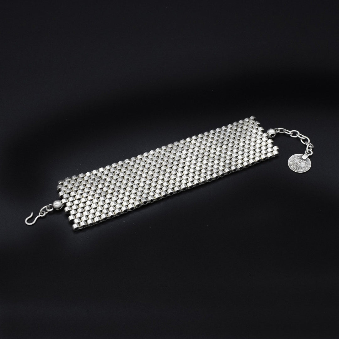 Antique Silver Unisex Pewter Flat Weave Bracelet