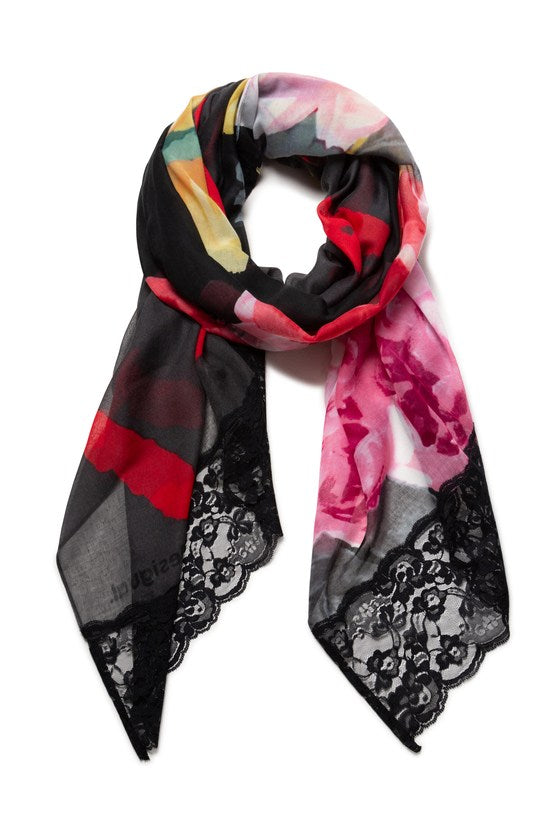 Be You Floral Rectangular Scarf
Be You Floral Rectangular Scarf/ Lace trim A scarf with the dual power of seduction. Because both flowers and lace have always been seductive by nature, and on this scarf, they join to emphasize the stylishness of your outfits to the maximum, and of course, of your beauty. With the message "Be you" along its entire length, it has just seduced you. Floral print in bright colours combined with black lace on the ends. Red message "Be you". Measurements 76 x 39 in. Care: Do not b