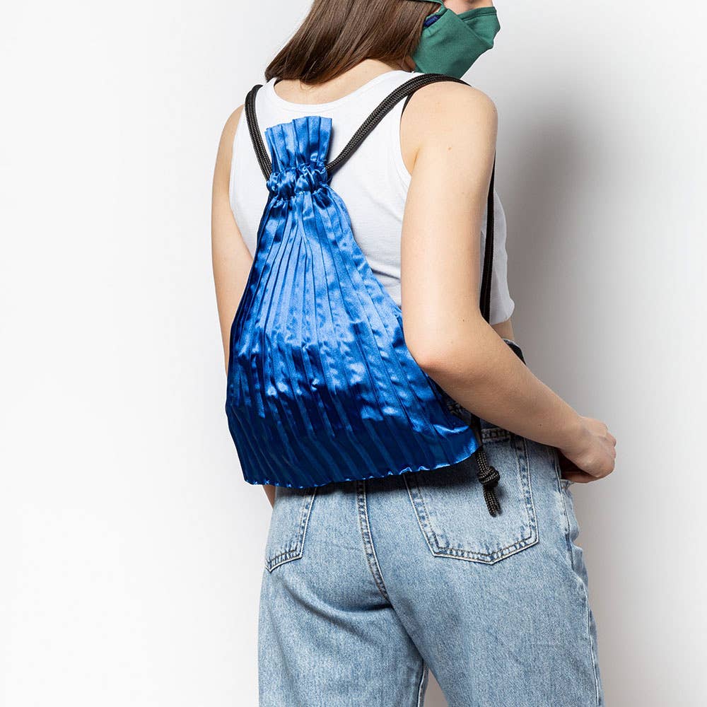 Write Sketch & - BLUE SATIN PLEATED BACKPACK