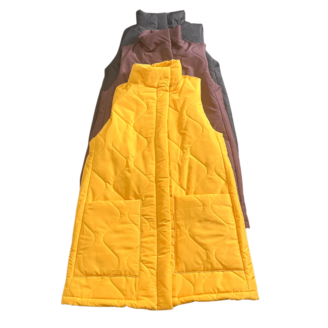Devin Soft Quilted Mycra Pac Vest - Gold
Mycra Pac Vest This soft quilted zip-up vest features a semi-fitted silhouette, patch pockets, concealed zipper and standing collar. It's lined in a funky geometrical print that makes this vest even more unforgettable. Features: Mycra Pac Vest 100% polyester machine wash, rinse in cold water do not bleach or use fabric softeners made in USA medium measures 44" bust, 32" length style # 42302 S (41" Bust, 40" Waist, 42" Hip, 33" Length)M (43" Bust, 42" Waist, 44" Hip,