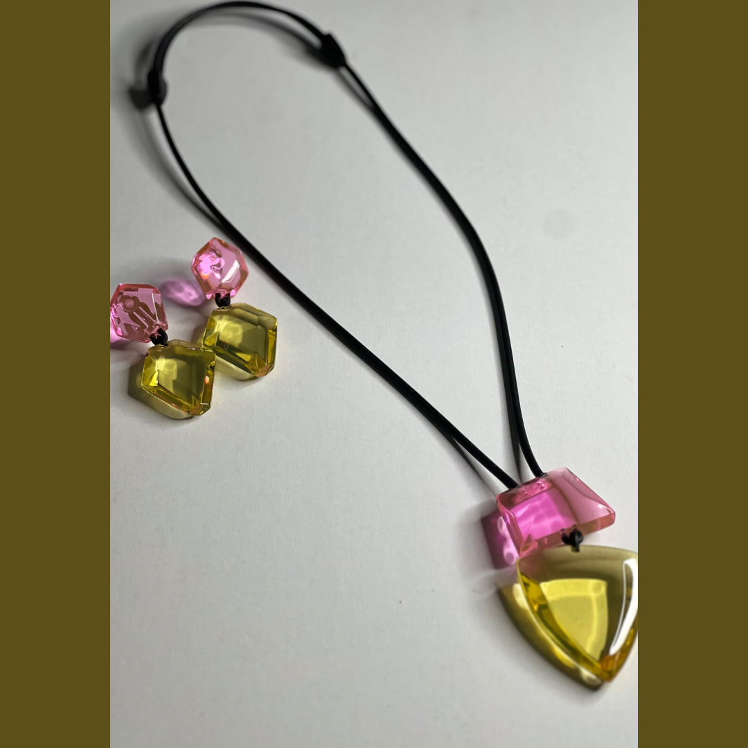 Pero Monies Pendant in Pink Yellow
Pero adjustable pendant in polyester, kamagong and leather. FEATURES: Material, Polyester, kamagong Adjustable straps Length 22.8" top to bottom Beautifully matches the Monies Clear Multi Colored Acrylic Earrings & Bracelet:
Pero Monies Pendant in Pink Yellow
Pero adjustable pendant in polyester, kamagong and leather. Polyester, kamagong Adjustable strap and beautifully matches the Monies Clear Multi Colored Acrylic Earrings & Bracelet
8158-PY

$295
$295
$295
abstract neck