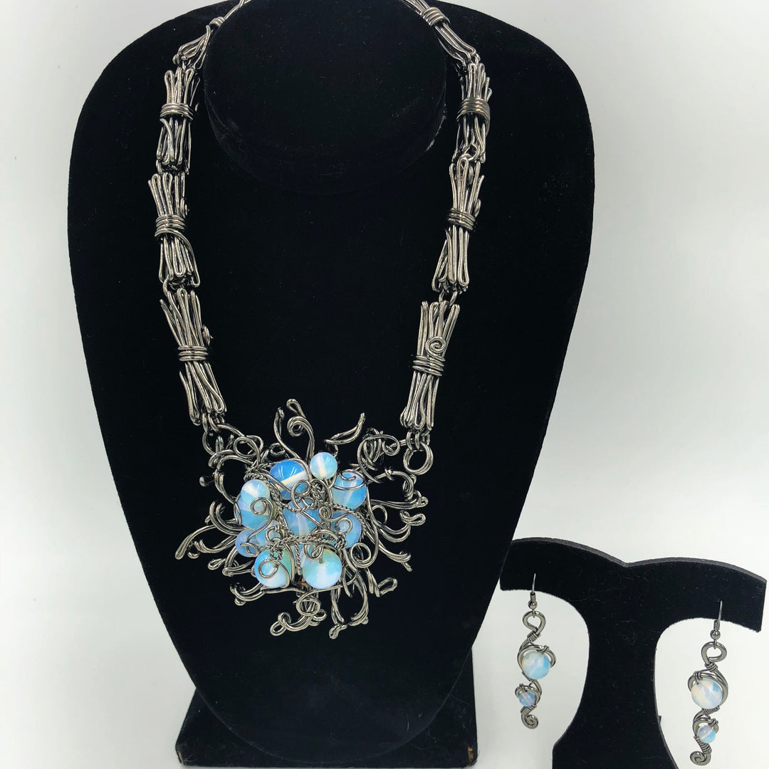 One of a kind handcrafted necklace and earrings by Chanour.  A statement piece for sure. Nickel free and hypoallergenic.