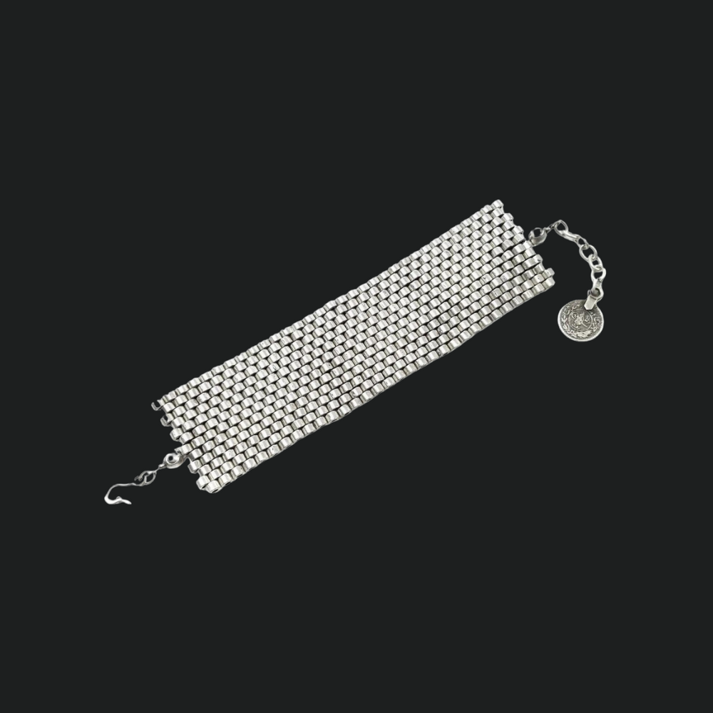 Antique Silver Pewter Flat Weave Bracelet