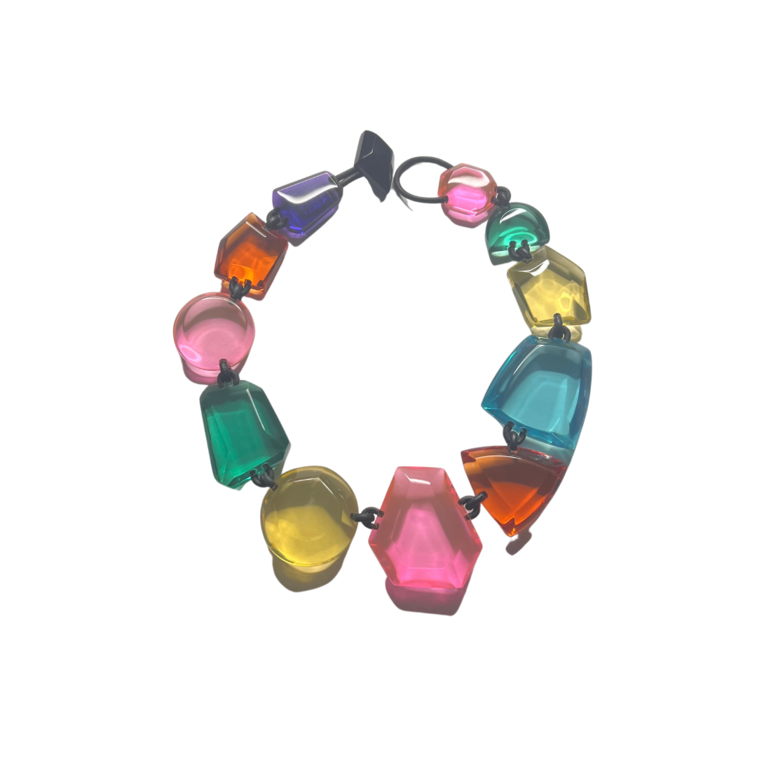 Laka Monies Acrylic Multi-color Necklace
A magnificent necklace from danish Monies. This necklace has transparent multi-colored geometrical shapes. Features: Total length: 20" Toggle Clasp Lock Material: Polyester & Leather Beautifully matches the Monies Acrylic multi-colored bracelet & earrings.
Laka Monies Acrylic Multi-color Necklace
This necklace has transparent multi-colored geometrical shapes. Toggle Clasp Lock material: polyester & leather matches the Monies Acrylic multi-colored bracelet & earrings.