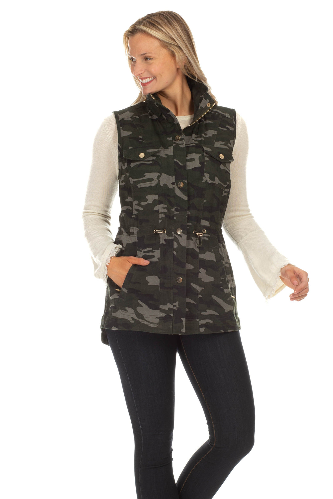 Sumner Camouflage Gold Embellished Vest
The top-selling piece in this year's collection - the Sumner Vest in Camo. A staff favorite, the Sumner Vest is the perfect layering piece for sweaters and long sleeve tees all season long! An adjustable waist band makes this vest an extremely flattering layer piece! Camo Vest Gold Embellishments 100% Cotton, Imported Machine wash on cold, hang to dry
Sumner Camouflage Gold Embellished Vest
A staff favorite, the Sumner Vest is the perfect layering piece for sweaters a