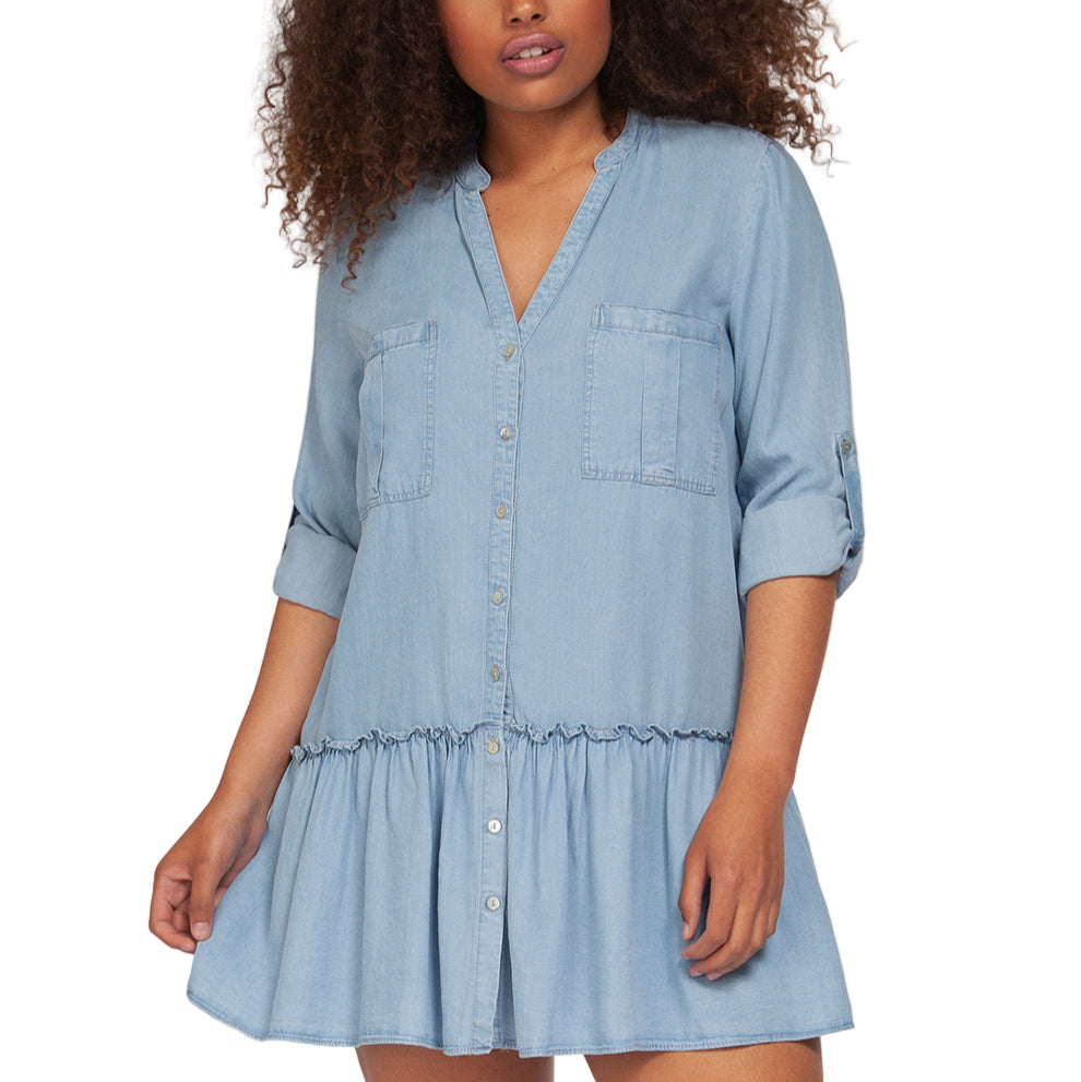 Ruffled Shirt Dress - Plus Sized
An updated take on our most popular style, now in a soft, denim-like fabric that buttons down the front and tailored with a thick ruffle. This dress takes you from work week to weekend. Self: 100% Rayon Hand Wash Cold
Ruffled Shirt Dress - Plus Sized
An updated take on our most popular style, now in a soft, denim-like fabric that buttons down the front and tailored with a thick ruffle. 
1572262 DP-1

$49.99
$49.99
$49.99
denim ruffle dress, plus size, plus size blue dress, p