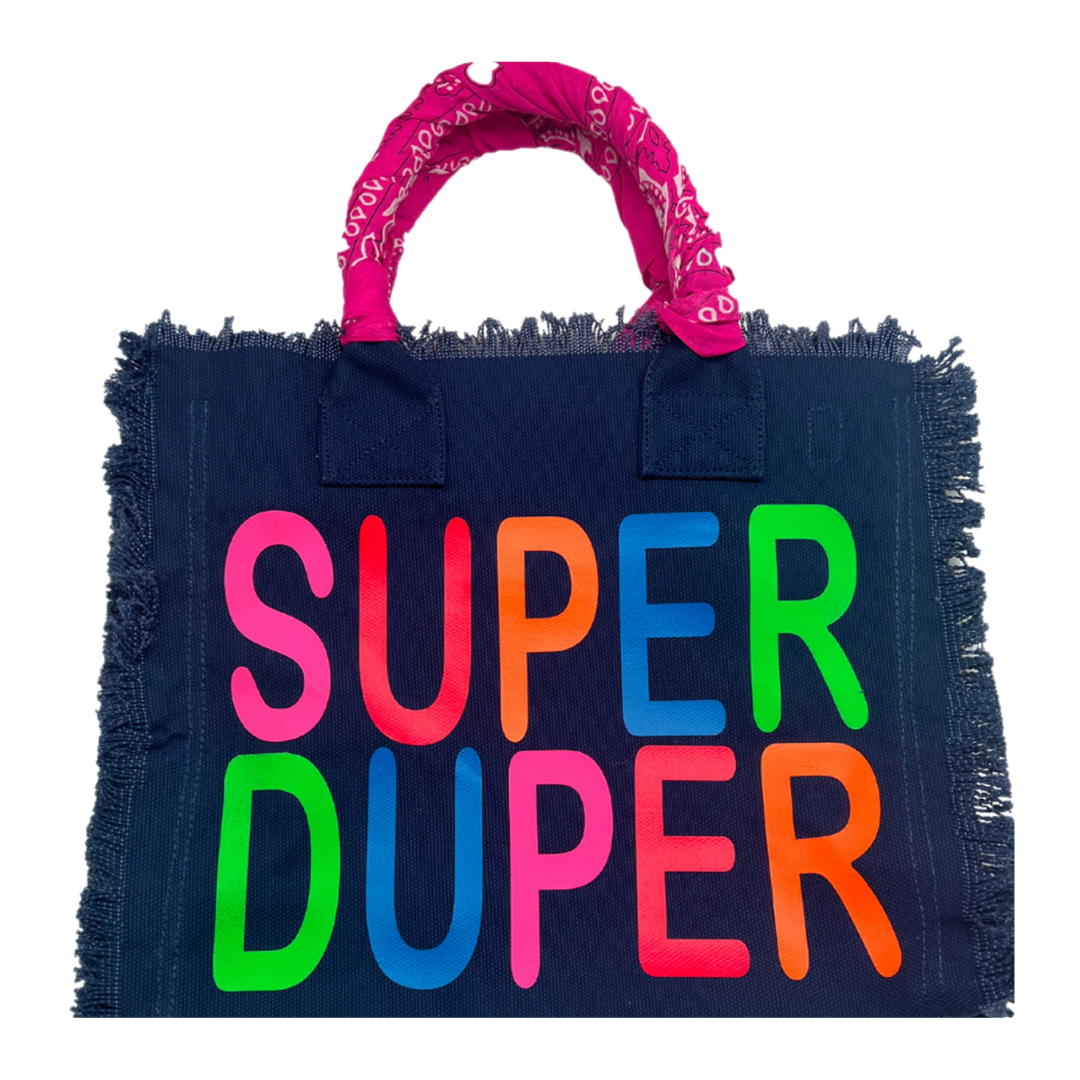 Fringe Super Duper Tote - Blue
Fringe Bag Perfect everyday bag! - "Blue canvas with multi-colored, "SUPER DUPER" text on the front. Back of bag in unprinted. Canvas Tote with bandana covered handles and convenient inside zippered pocket measuring 9" X 5" Dimensions: 12"X14"X5"
Fringe Super Duper Tote - Blue
Blue canvas with multi-colored, "SUPER DUPER" text on the front. Back is unprinted. Canvas Tote with bandana covered handles & convenient inside zippered pocket


$177
$177
$177
canvas bag, canvas handba
