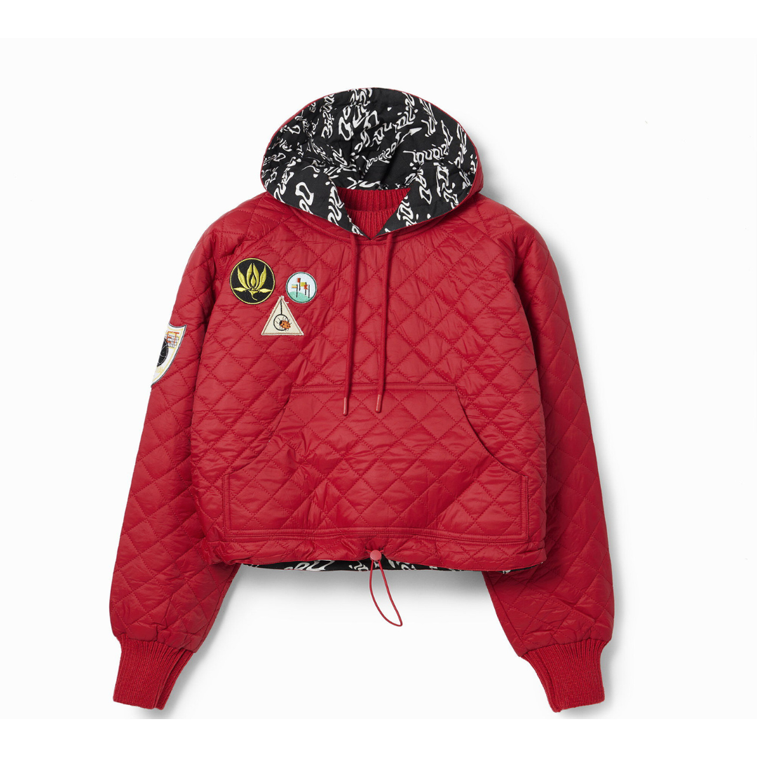 Quilted Padded hoodie with patches