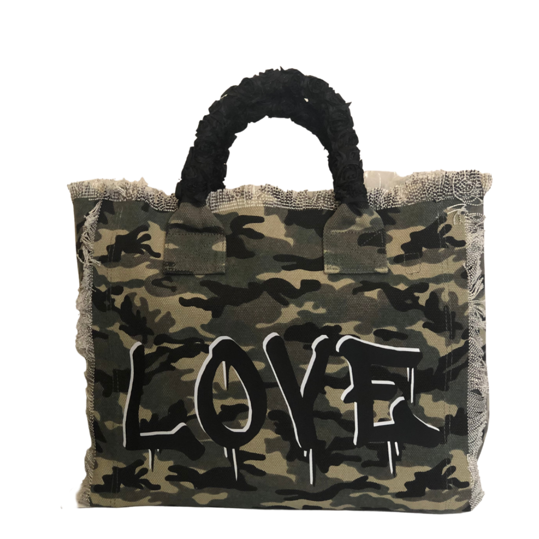 Fringe Camo LOVE Tote - Black Roses
Fringe Bag Perfect everyday bag! - "Camo LOVE" Canvas Tote with bandanna covered handles and convenient inside zippered pocket measuring 9" X 5" Dimensions: 12"X14"X5" Made in New York
Fringe Camo LOVE Tote - Black Roses
Camo LOVE" Canvas Tote with bandanna covered handles and convenient inside zippered pocket measuring 9" X 5" Dimensions: 14x13.5x6 Made in New York


$177
$177
$177
camo canvas tote bag, camo canvas totebag with love, camo print, camo print canvas bag, ca