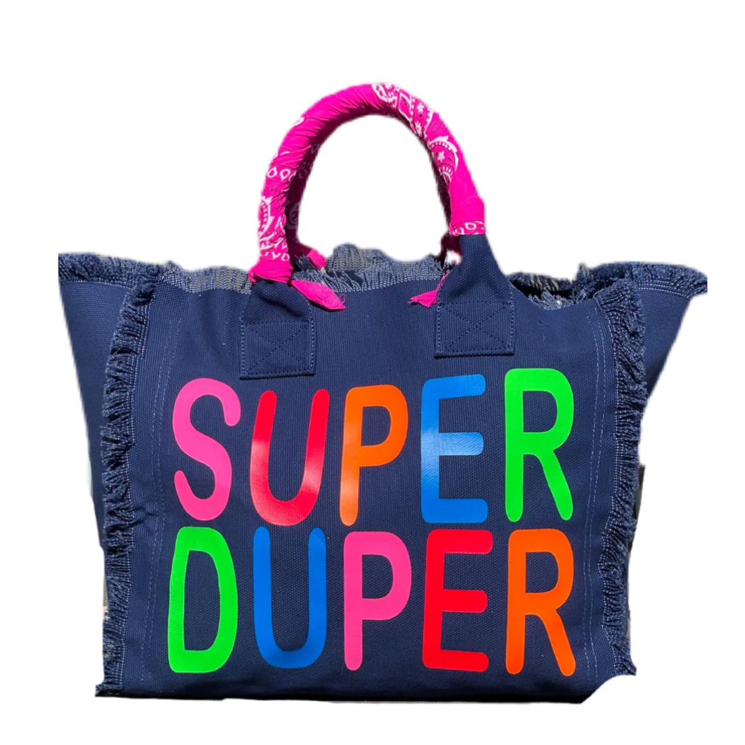 Fringe Super Duper Tote - Blue
Fringe Bag Perfect everyday bag! - "Blue canvas with multi-colored, "SUPER DUPER" text on the front. Back of bag in unprinted. Canvas Tote with bandana covered handles and convenient inside zippered pocket measuring 9" X 5" Dimensions: 12"X14"X5"
Fringe Super Duper Tote - Blue
Blue canvas with multi-colored, "SUPER DUPER" text on the front. Back is unprinted. Canvas Tote with bandana covered handles & convenient inside zippered pocket


$177
$177
$177
canvas bag, canvas handba