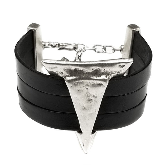 Leather Unisex Wristband Bracelet with Triangle Pendant