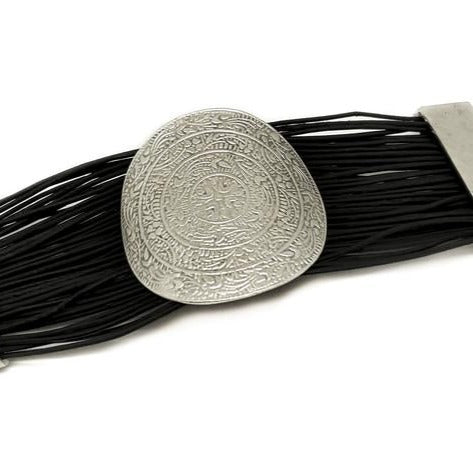 Leather & Pewter Bracelet with Etched Design
