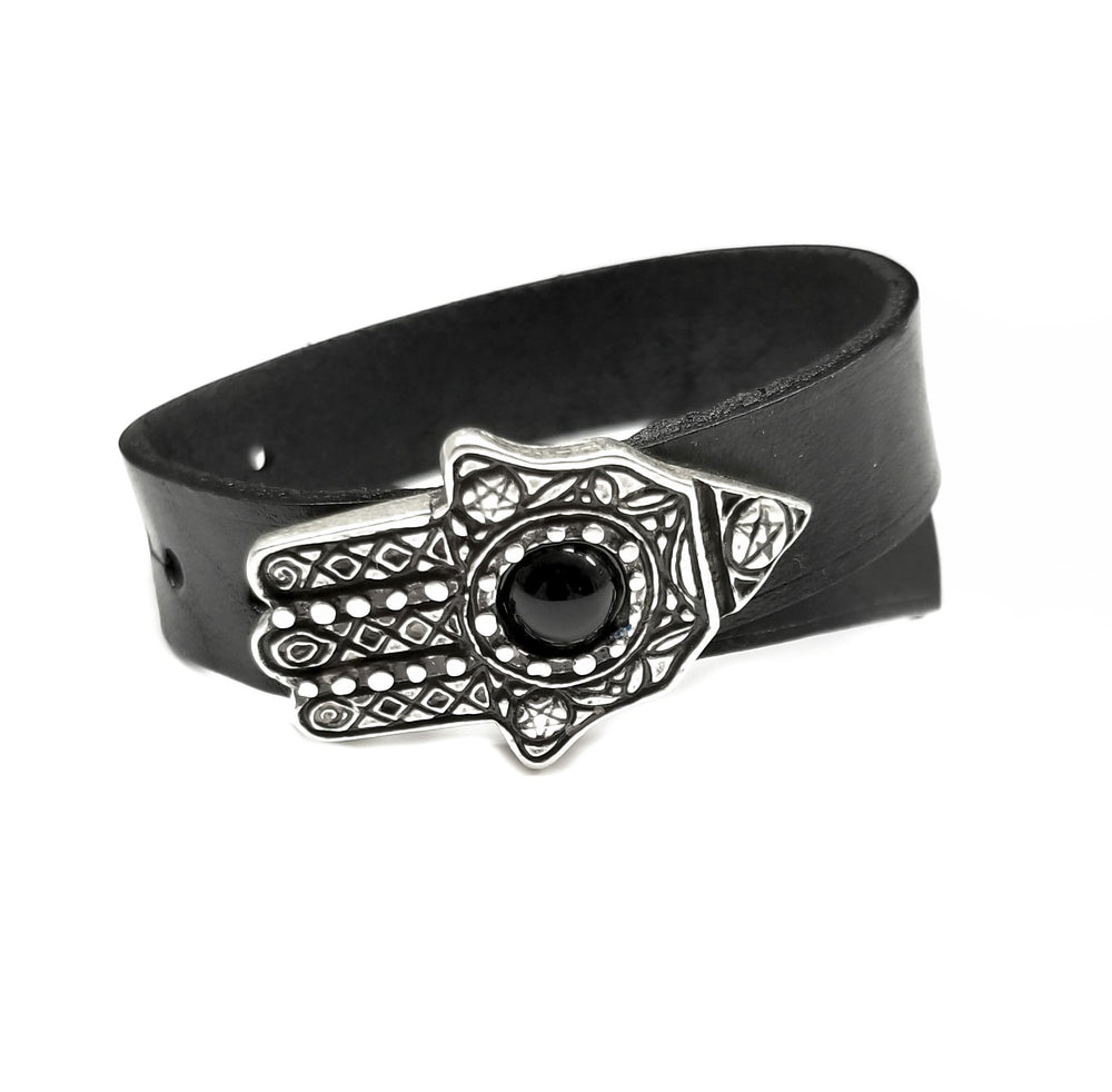 Leather Wristband Bracelet with Pewter Ornament