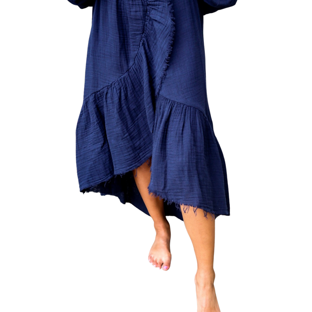 Gauze Cotton Ruffle Skirt - Navy
Cotton elastic bottom top. This top is constructed in our gauzy cotton in a billowy cocoon shape that flatters and fits every woman. The elastic hem is what adds shape wile remaining relaxed. 100% Cotton Rounded neckline Elastic hem on waistline Wide arm opening Machine wash cold water, Low dry, Low iron as needed
Gauze Cotton Ruffle Skirt - Navy
Cotton Elastic Bottom Top-Our Gauzy Cotton In A Billowy, Cocoon Shape That Flatters And Fits Every Woman. An Elastic Hem Adds Shap