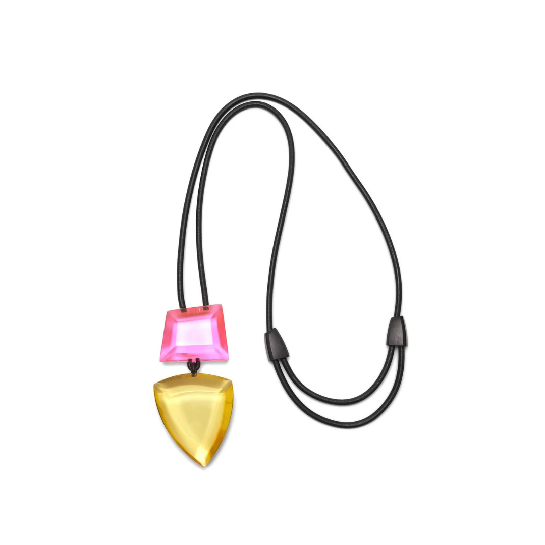 Pero Monies Pendant in Pink Yellow
Pero adjustable pendant in polyester, kamagong and leather. FEATURES: Material, Polyester, kamagong Adjustable straps Length 22.8" top to bottom Beautifully matches the Monies Clear Multi Colored Acrylic Earrings & Bracelet:
Pero Monies Pendant in Pink Yellow
Pero adjustable pendant in polyester, kamagong and leather. Polyester, kamagong Adjustable strap and beautifully matches the Monies Clear Multi Colored Acrylic Earrings & Bracelet
8158-PY

$295
$295
$295
abstract neck