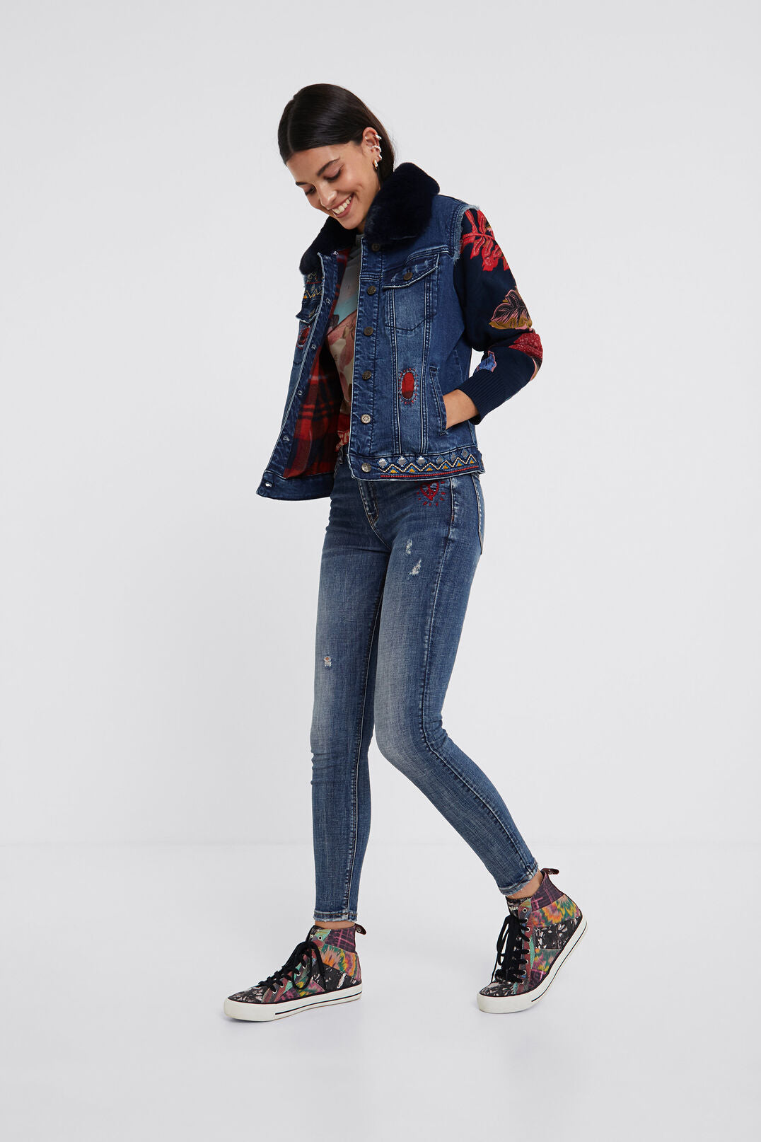 Removable Collar Mixed Fabric Denim Jacket - Desigual. – Le' Diva