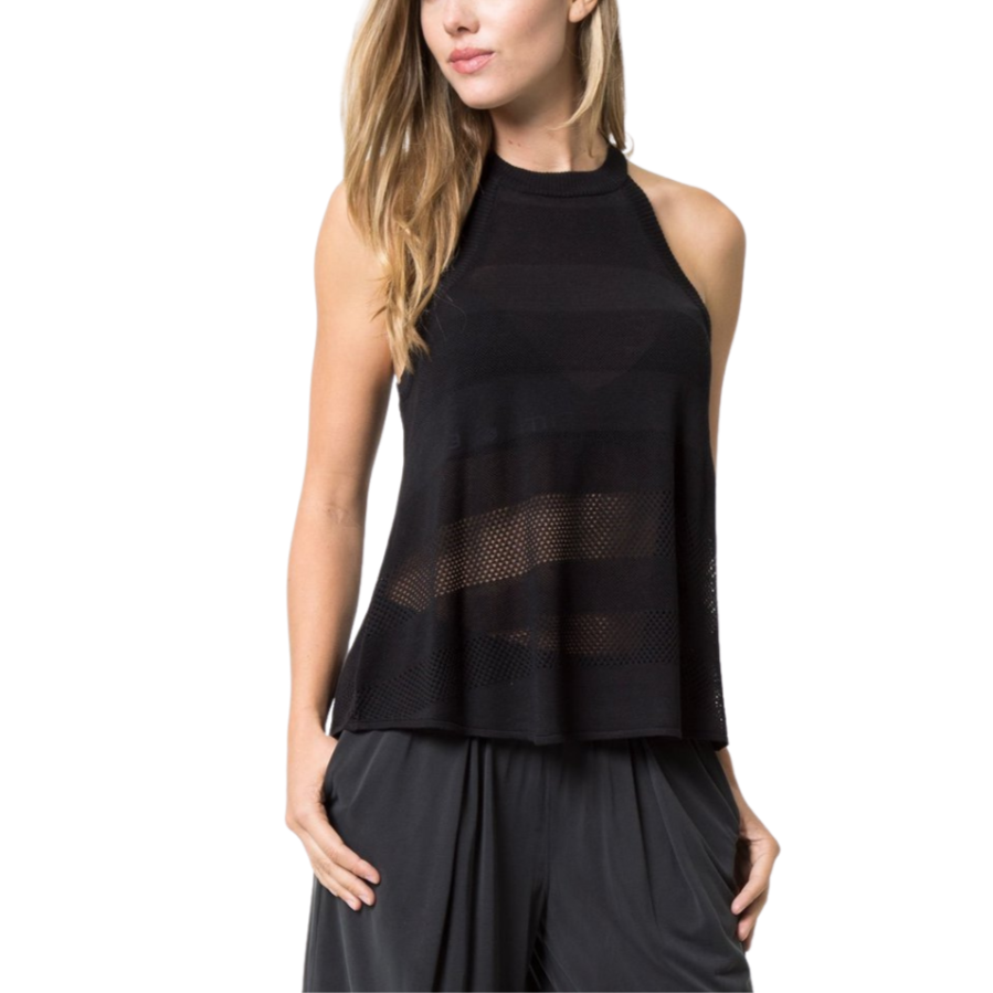 Halter Tank Top - Sleeveless - Allude
Show it off! This is the best halter tank top without showing it all off. Mesh stitch paneling gives the illusion of showing skin without the level of exposure. Made even better by naturally cooling yarn, this stylish tank is top choice for when the heat is on. An A-line silhouette offers a roomy, forgiving fit with a halter neckline and ribbed trim for a polished finish. Made from our light and airy silk blend fabric with a luxurious hand feel – this item is machine wa
