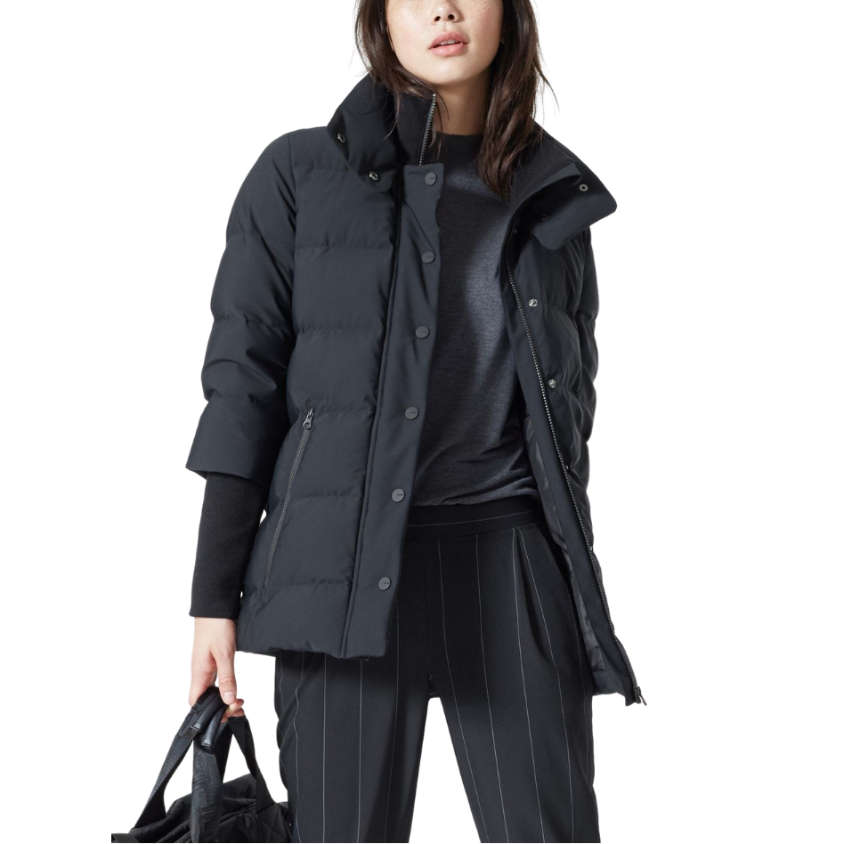 Sophie Parka Coat
Wear this military-inspired, boyfriend fit parka to escape the winter, with forward-thinking features like a high collar and front zip closure with a top layer of snaps to help reduce exposure to the elements plus an interior cell phone pocket to keep your electronics safe in transit. Offering the best of both worlds, a unique knit fabric with a laminated finish offers flow and flexibility with weatherproof benefits. It's easy to get that effortlessly layered look in one multi-functional j