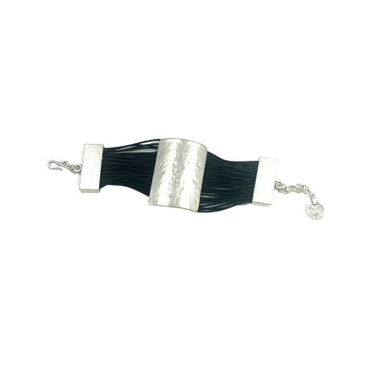 Leather Bracelet with Rectangular Hammered Disc Design